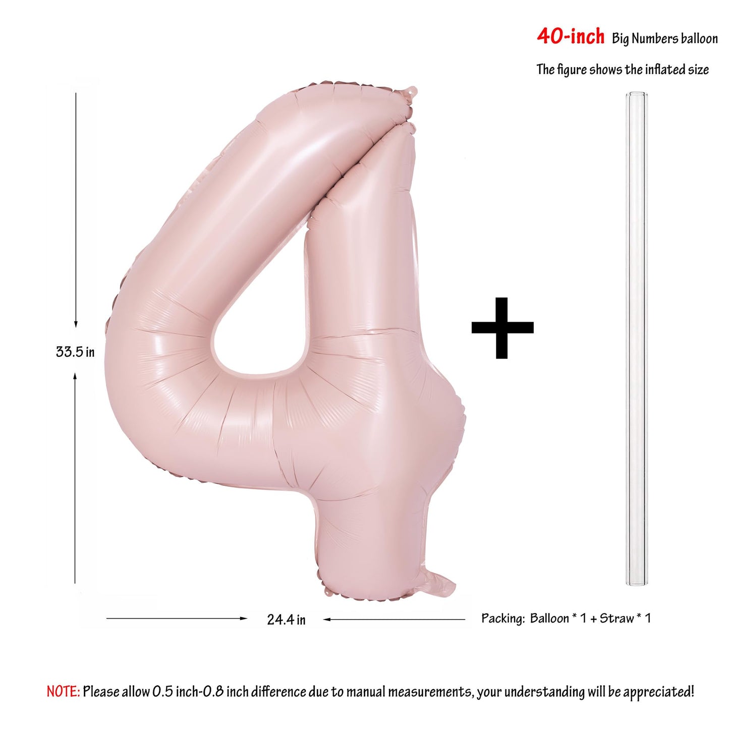 40 In Matte Pink Number Balloons Helium Foil Mylar Balloon Birthday Party Banquet Decoration Digital 4