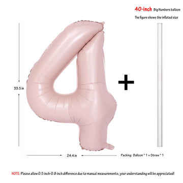 40 In Matte Pink Number Balloons Helium Foil Mylar Balloon Birthday Party Banquet Decoration Digital 4