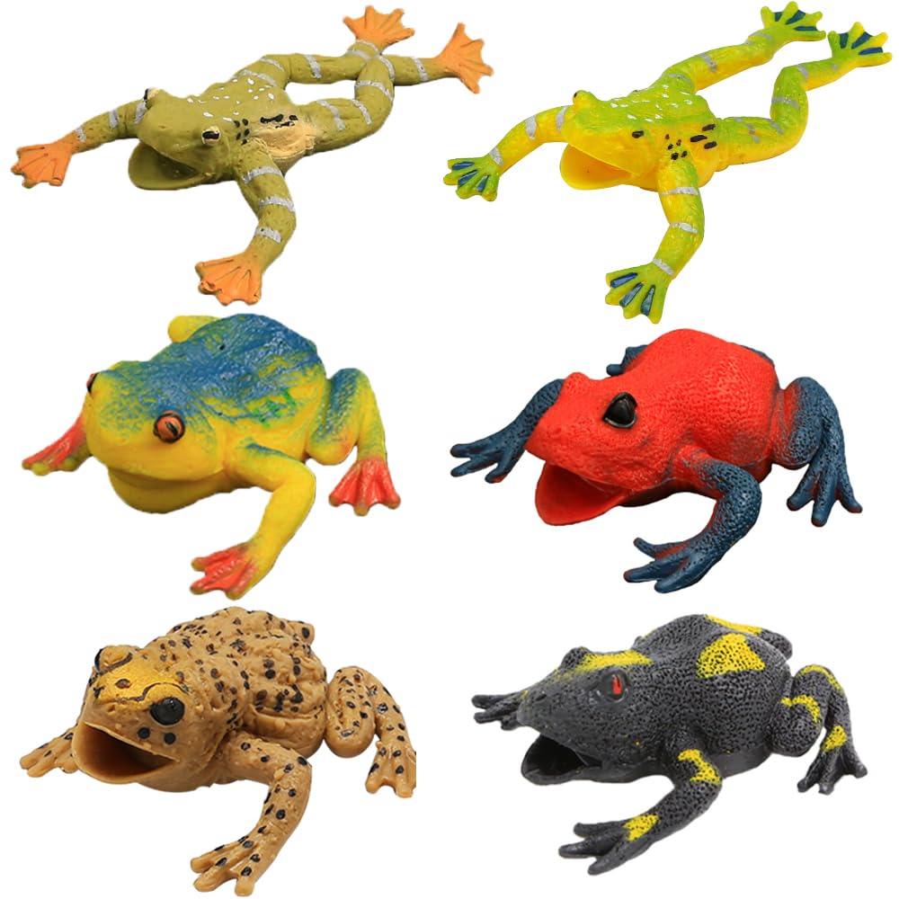 Yeonha Toys 6 Pcs Frog Toy Set - 4.5 Inch Realistic Rubber Frogs, Multicolor, Ideal for Bath Time and Animal Parties