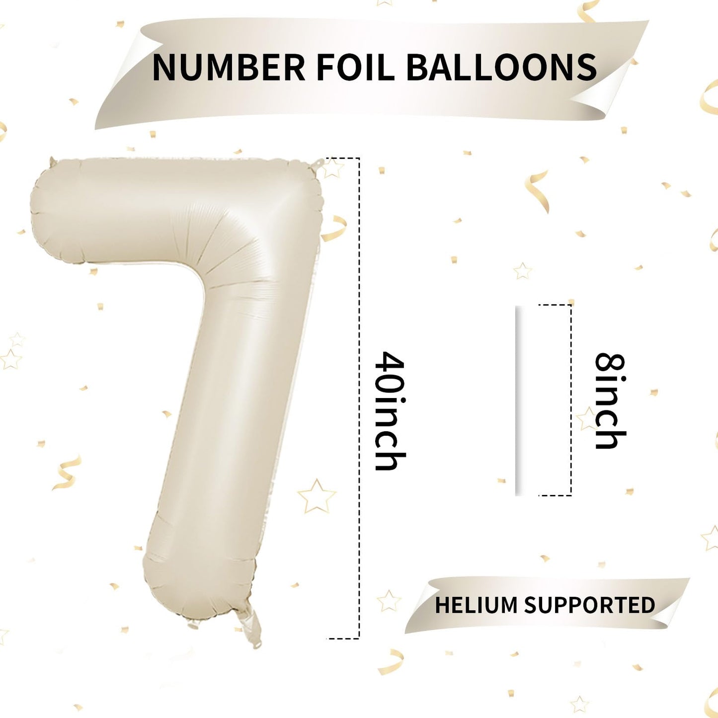 40 Inch Cream Number 7 Balloon, Beige Large 7Th Birthday Balloons, Digital 7 Cream White Giant 7 Foil Balloon Helium For Boys Gi