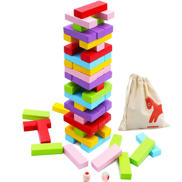 Gentle Monster Wooden Colorful Stacking Board Games Builing Blocks for Kids Boys Girls  54 Pcs Wood Balancing Blocks Montessori Toy Gift for Kids  Classic Game for Party with Storage Bag