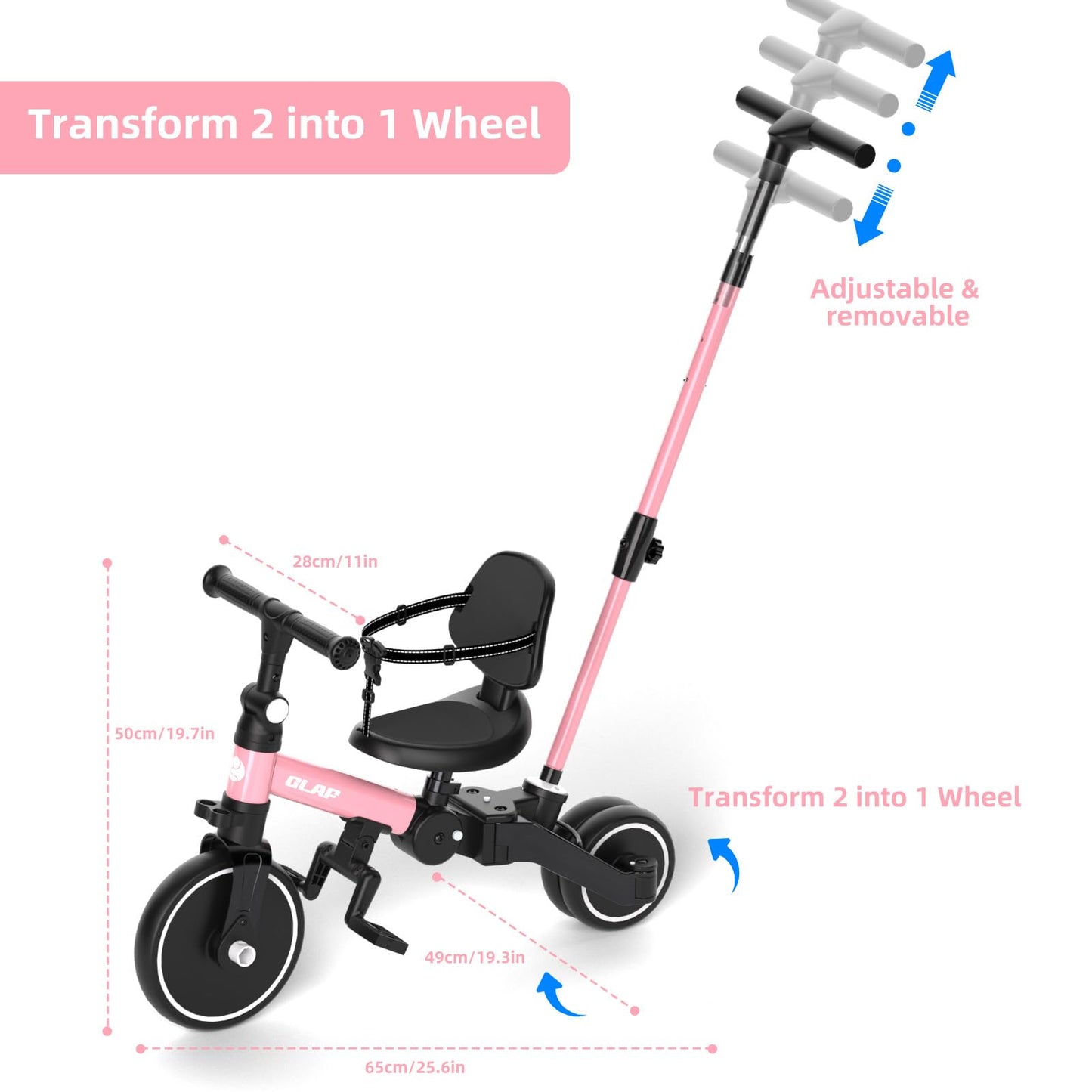 Glaf Toddler Bike, Folding Toddler Tricycle For 1-4 Year Old With Push Handle, Balance Bike, 6 In 1 Trike With Removable Pedals