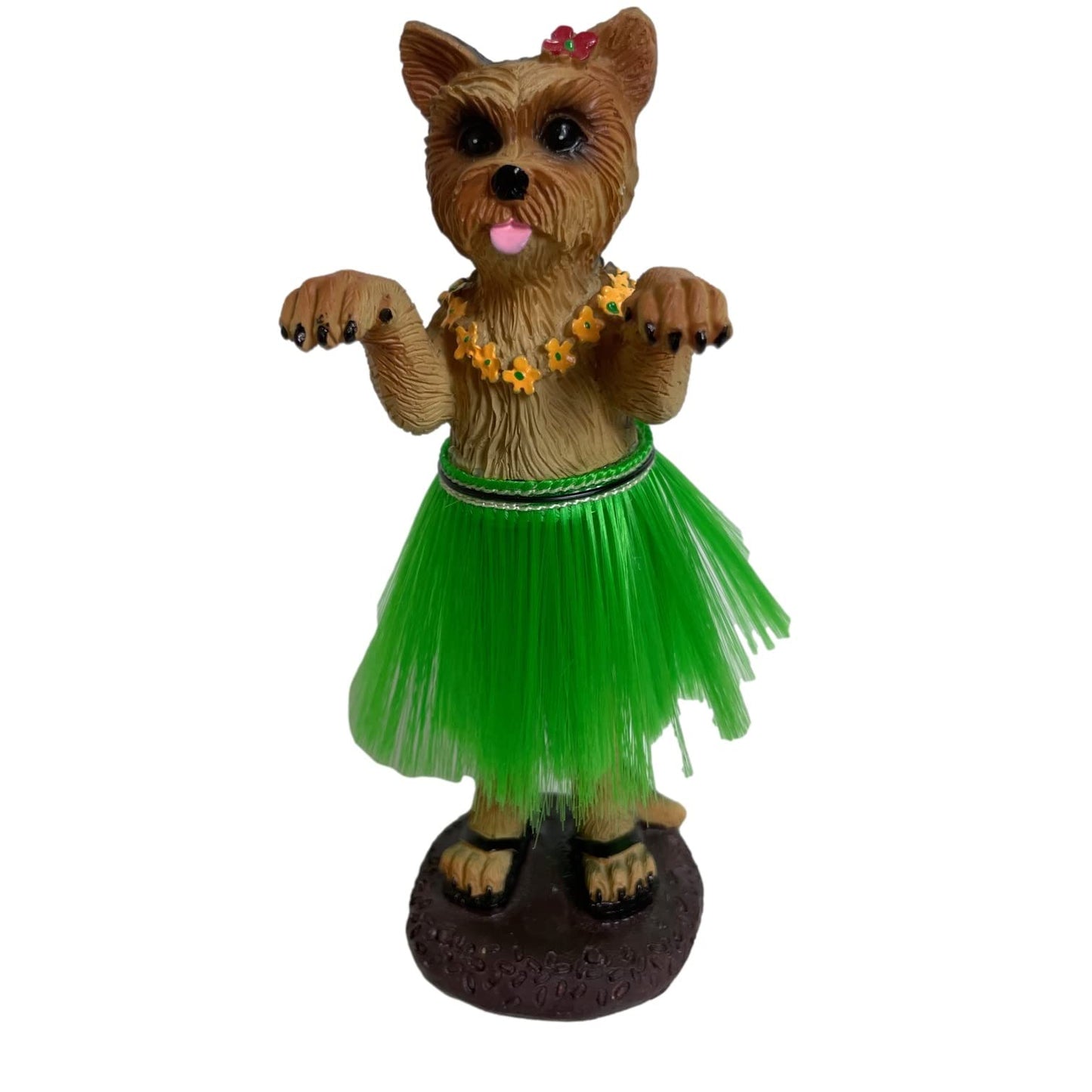 Yorkieshire Terrier Polyresin Figurine Hula Dog For Car Dashboard
