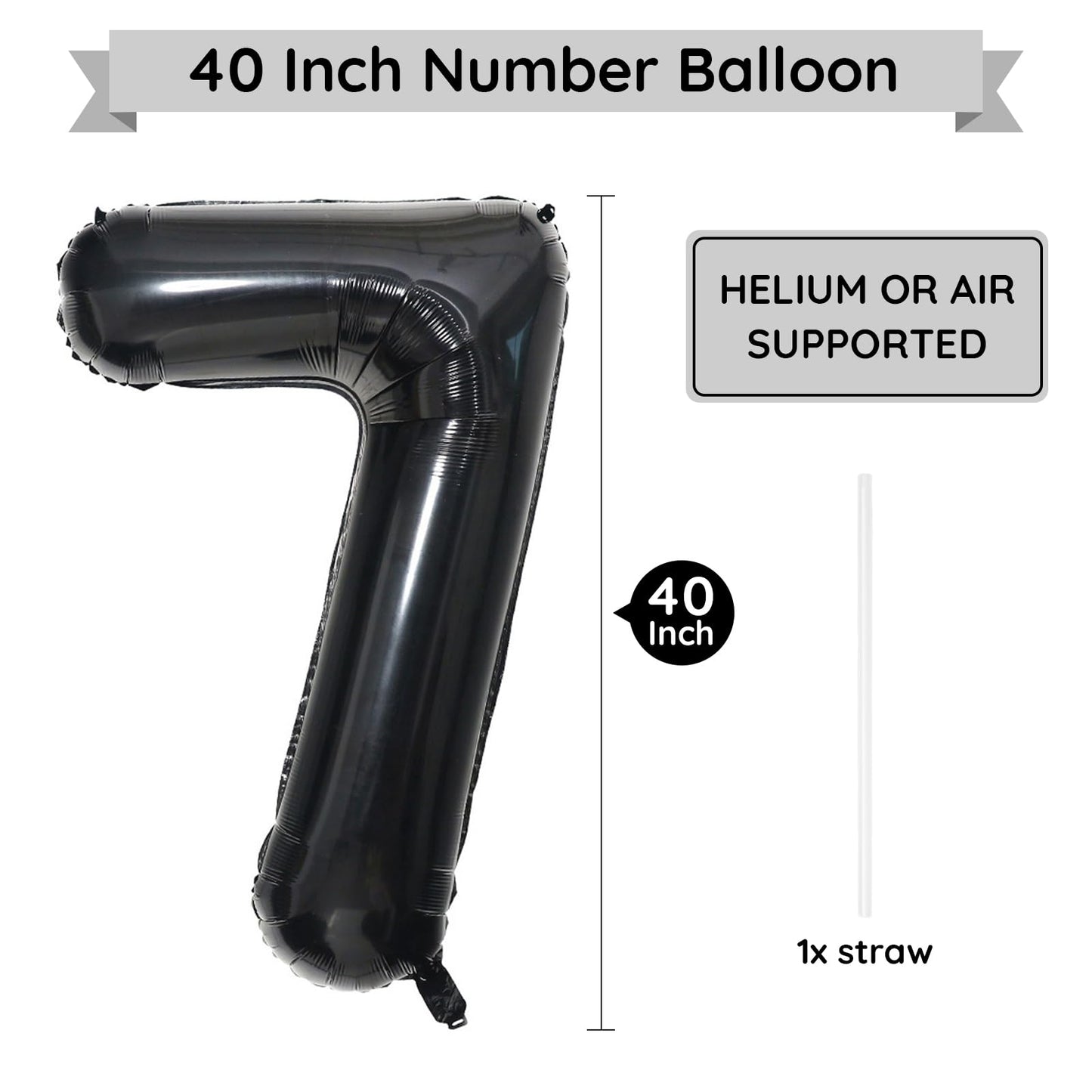Paticool 40 Inch Black Number Balloon 7, Large Number Foil Balloons Mylar For Girl Boy Birthday Party Celebration Decorations Su