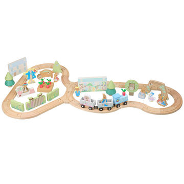 Peter Rabbit: Radish Express Train Set - Wooden Building Track Playset, Chunky Charter & Scenery Pieces. Construction Toy, Licensed, Kids Ages 3+