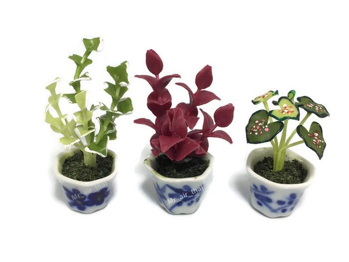 3pc Miniature Flower Clay Dollhouse Fairy Garden Mini Plant Trees Ceramic Paint Furniture Bundles Artificial Flowers Tiny Orchid