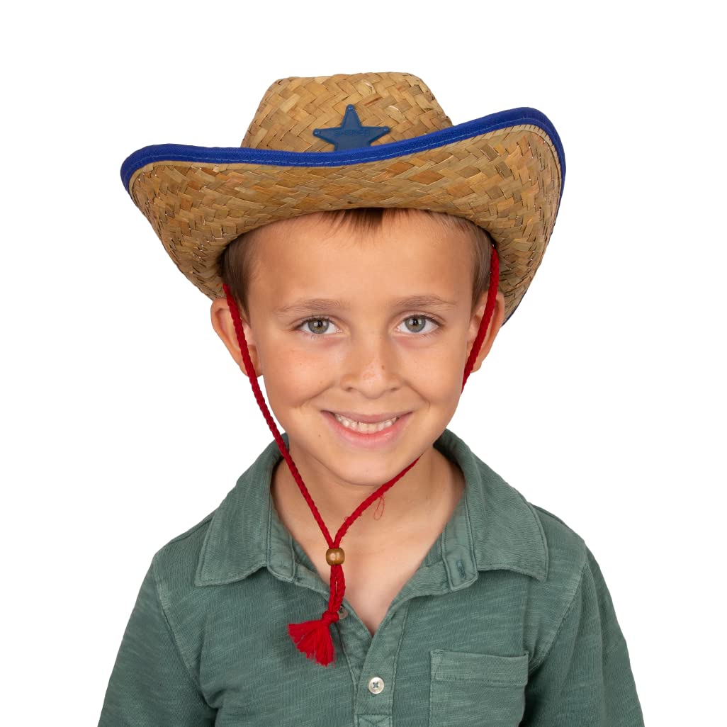 Funny Party Hats Cowboy Party Hats - 12 Straw Cowboy Hats - Medium - Red, Blue - Costume Headwear - For children, cowboy party p