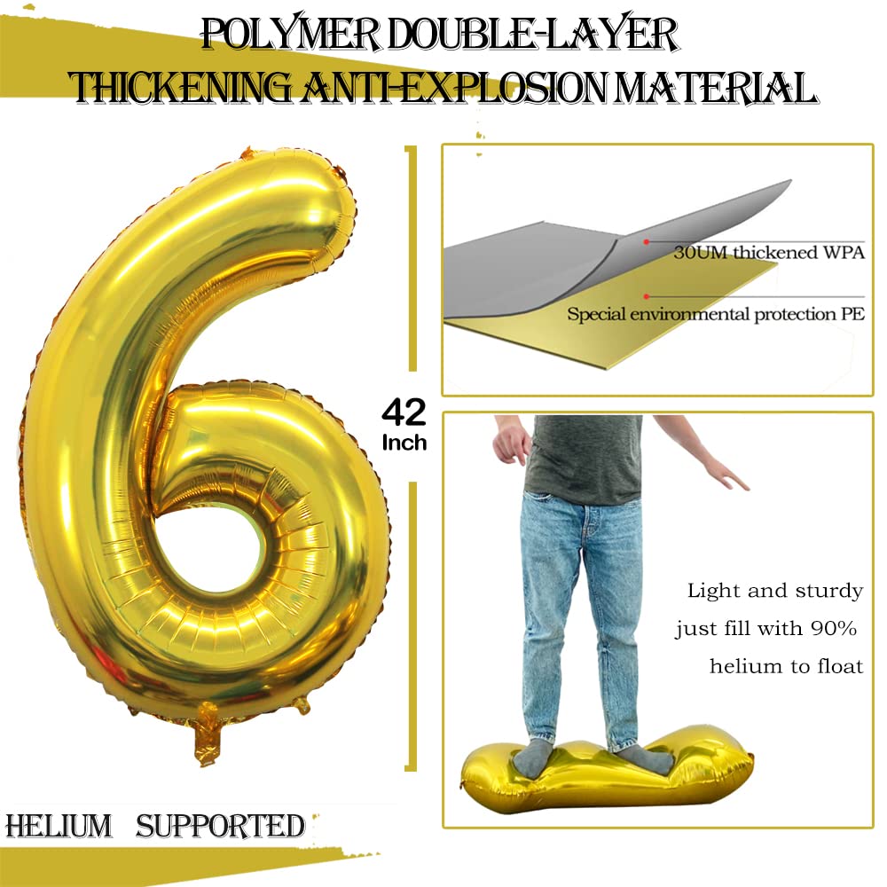 GOER Jumbo Gold Number 60 Balloon - 42 Inch Foil Helium Balloon for 60th Birthday & Anniversary Decorations