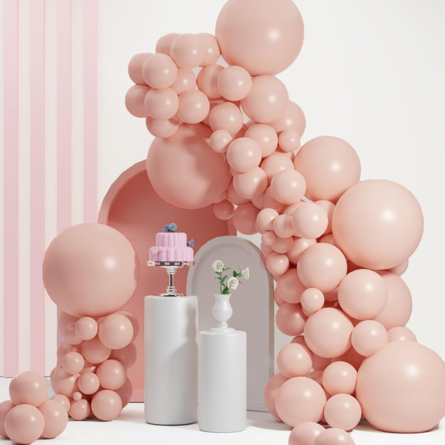 Pink09 Double Stuffed Cream Peach Pink Balloons Different Sizes 18/12/10/5 Inch, Double Stuffed Pastel Pink Balloon Arch Garland