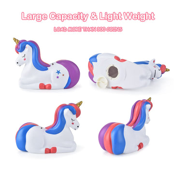 Pjdrllc Piggy Bank Girls: Unicorn Piggy Banks - Unbreakable Plastic Coin Money Bank With Alphabet Stickers - Purple