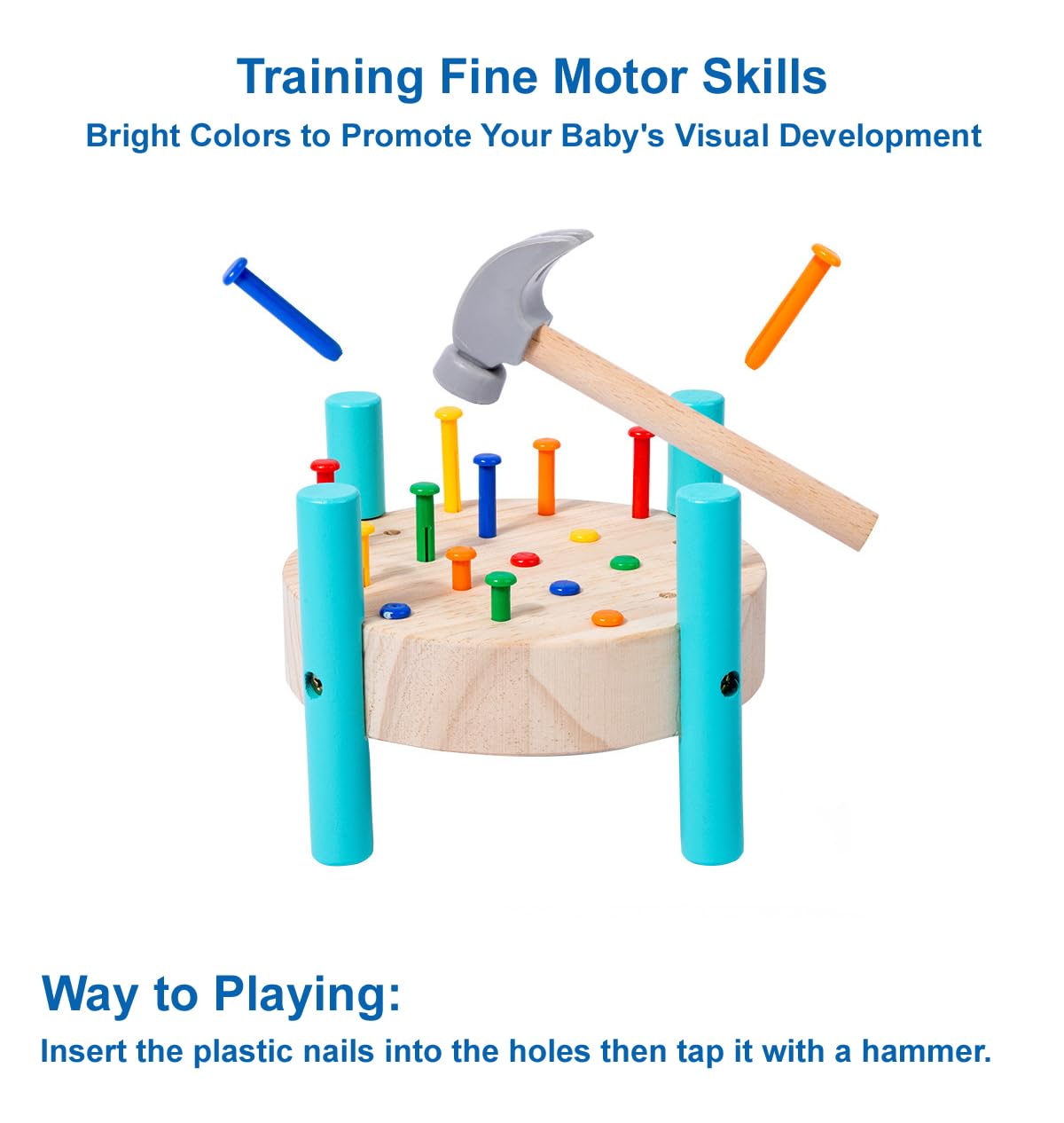 OUJILA Wooden Baby Workbench Pounding Hammer Toy for Toddlers,STEM Educational Preschool Learning Toys for Kids