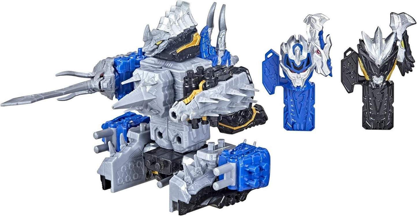 Power Rangers Dino Fury Blue Tricera cutting edge and Black Stego Spike Zord Toys for Kids Ages 4 and Up Zord Link Mix-and-Match Custom Build System