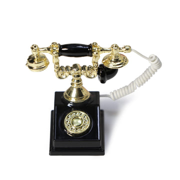 Dollhouse Telephone 1:12 Miniature Vintage Rotary Phone Model Desk Decoration Retro Mini Accessorries For Artificial House Living Room Scene (Black)