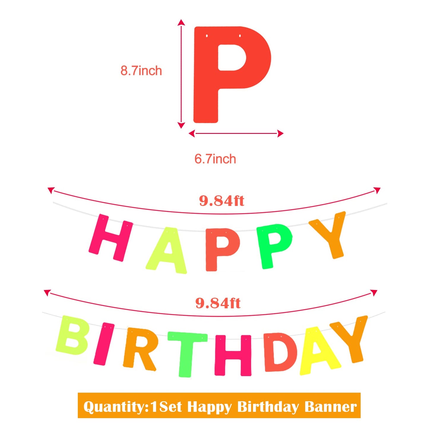 UV Neon Happy Birthday Banner Glow in the Dark Glow Party Supplies Decorations Glow in the Dark Blacklight Reactive Fluorescent