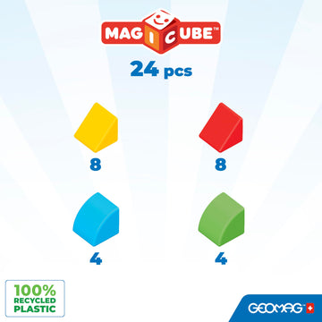 Geomag Magicube 24-Pc Magnetic Blocks Set For Toddlers & Kids Ages 1-5 | Swiss-Made Stem Educational Toy Made From 100% Recycled Plastic | Creative Early Learning Play