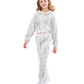 Lolanta Girls Silver Dance Costume Cropped Jacket Sequin Pants Set Girls Sequin Pants Set (Silver, 10-11 Years)