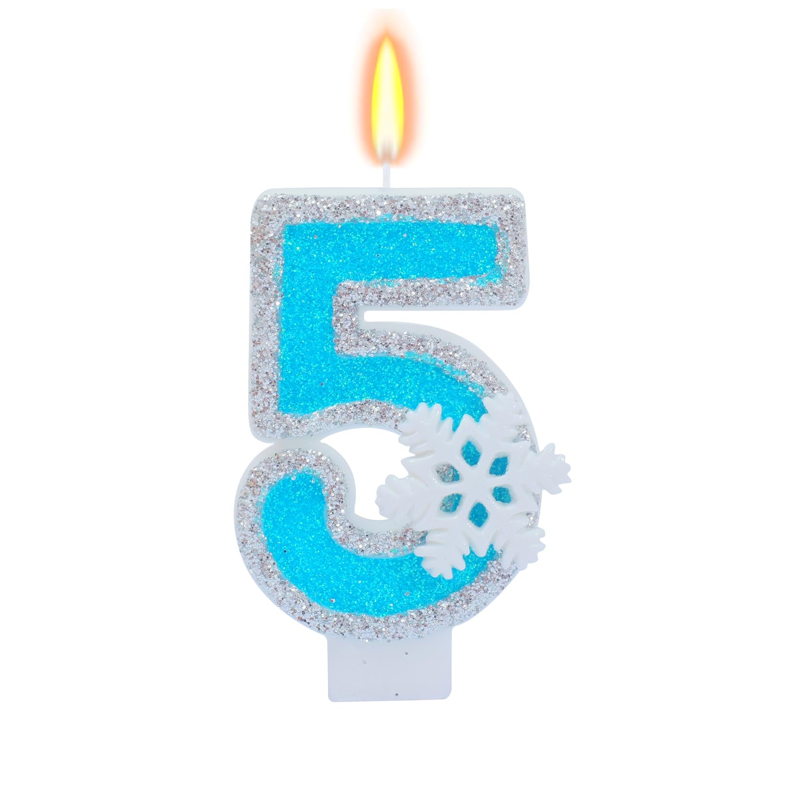 Blue Frozen Birthday Party Decorations, White Snowflake Number Candles 0-9, Kids Adults Birthday Anniversary Wedding Party Suppl