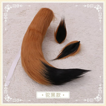 Anime Wolf Fox 25' Plush Tail + 2 Clip Ears Hairpin Headband Prop Plushie Toy Nick Halloween Cosplay New (Brown Black)