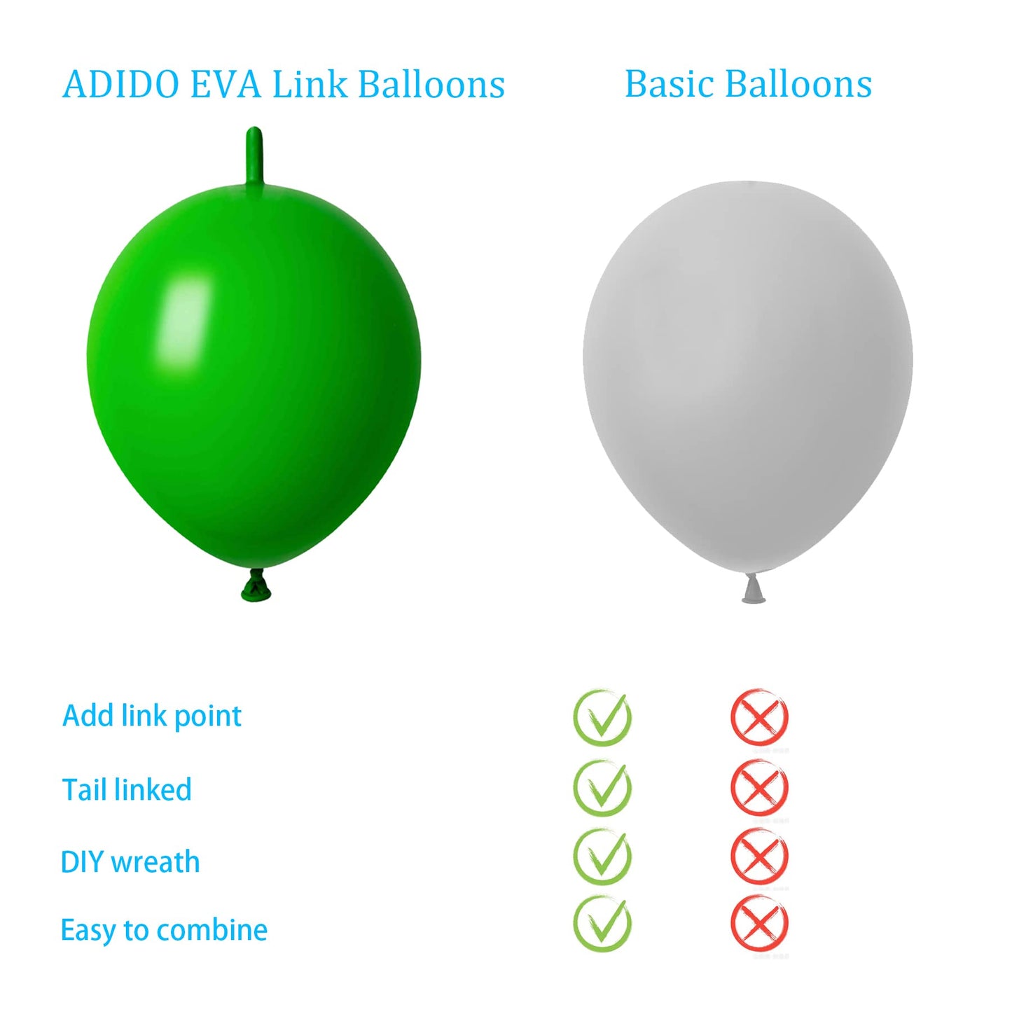Adido Eva Link Balloons Dark Green 6 Inch Latex Quick Linkale Balloon 80 Pcs For Birthday, Halloween, Christmas, Party Festival
