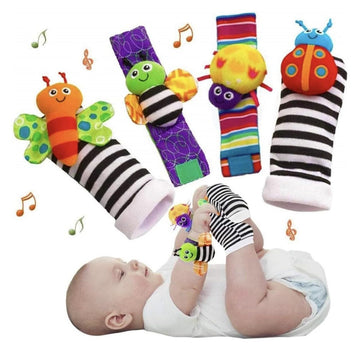 Little Treasures and Play Soft Wrist Rattle & Foot Finder Socks Set - Cotton Plush Infant Toys for Newborns 0-12 Months  Baby Shower Gifts for Boys & Girls  Hand & Feet Rattles for 3 Month Plus