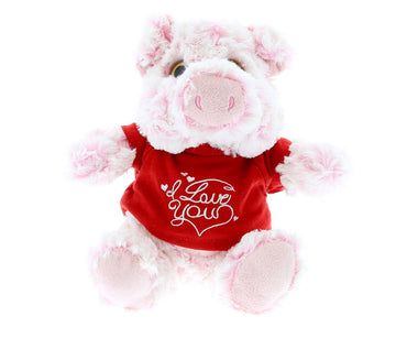 Dollibu I Love You Valentine Plush Sitting Pig - Cute Stuffed Animal With Red Shirt And Name Personalization Gift For Valentines Day, Birthday, Anniversary, Romantic Date - 7 Inches