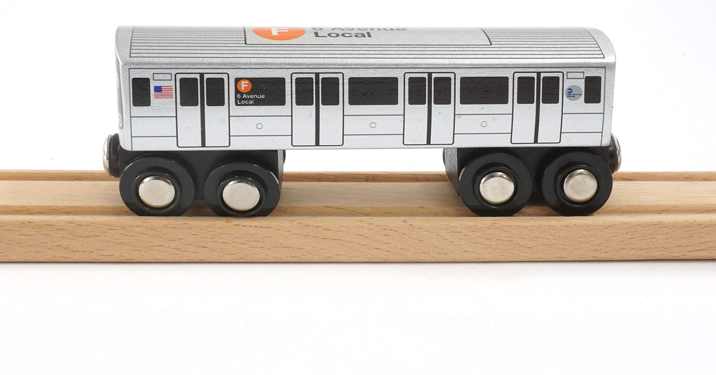 MUNI PALS Munipals New York City Subway Wooden Railway (B Division) F Train/6 Avenue Local-Child Safe and Tested Wood Toy Train
