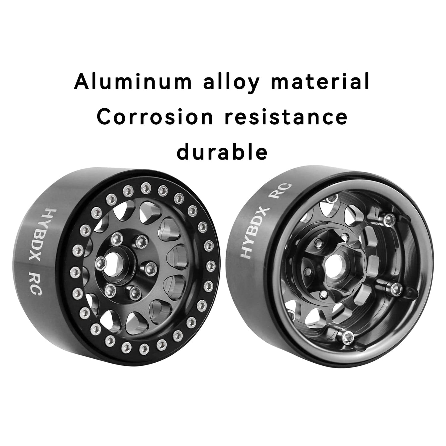 HYBDX Rc 1.9 Inch Aluminum Alloy Beadlock Wheel Rim Hub 4pcs Suit for 1:10 RC Crawler Axial SCX10 SCX10 II TRX4 RC4WD D90(Grey 4