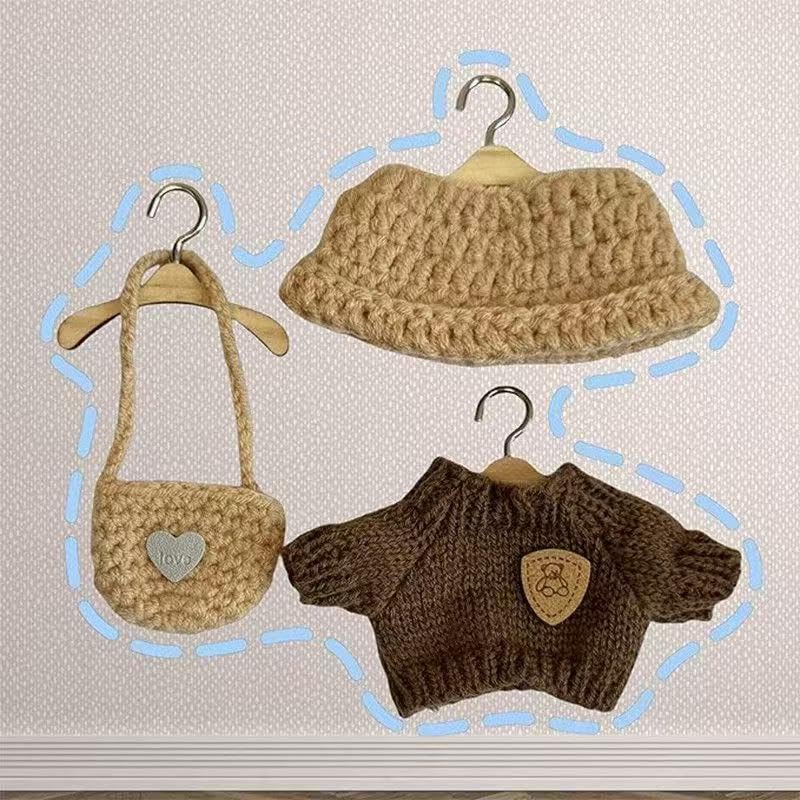 Clothes for Labubu(NO Doll)  15cm/17cm Doll Accessories Suit  Handcrafted Crochet 3-Piece Set enhanced Outfit with Accessories for   Stylish Clothes for Dolls  Play & Collector