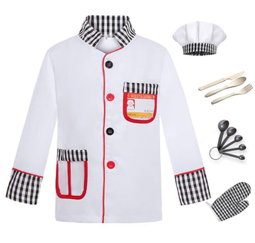 KAKALVER Kids Chef Costume Pretend Chef Outfit Restaurant Dress Up for Cooking Playing, Halloween