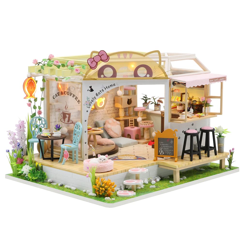 Lannso DIY Dollhouse Miniature Wooden Furniture Kit  Doll House Kit with Dust Proof Cover and Music Box  Mini Handmade Wooden Dollhouse Toys for mature-themed Gift (M2111)