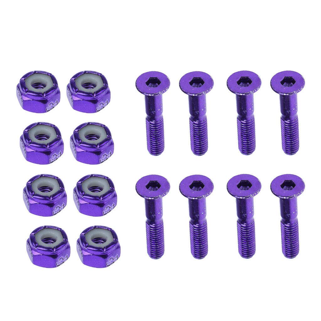 8pcs Replacement Skateboard Truck Hardware Longboard Screws Bolts Purple