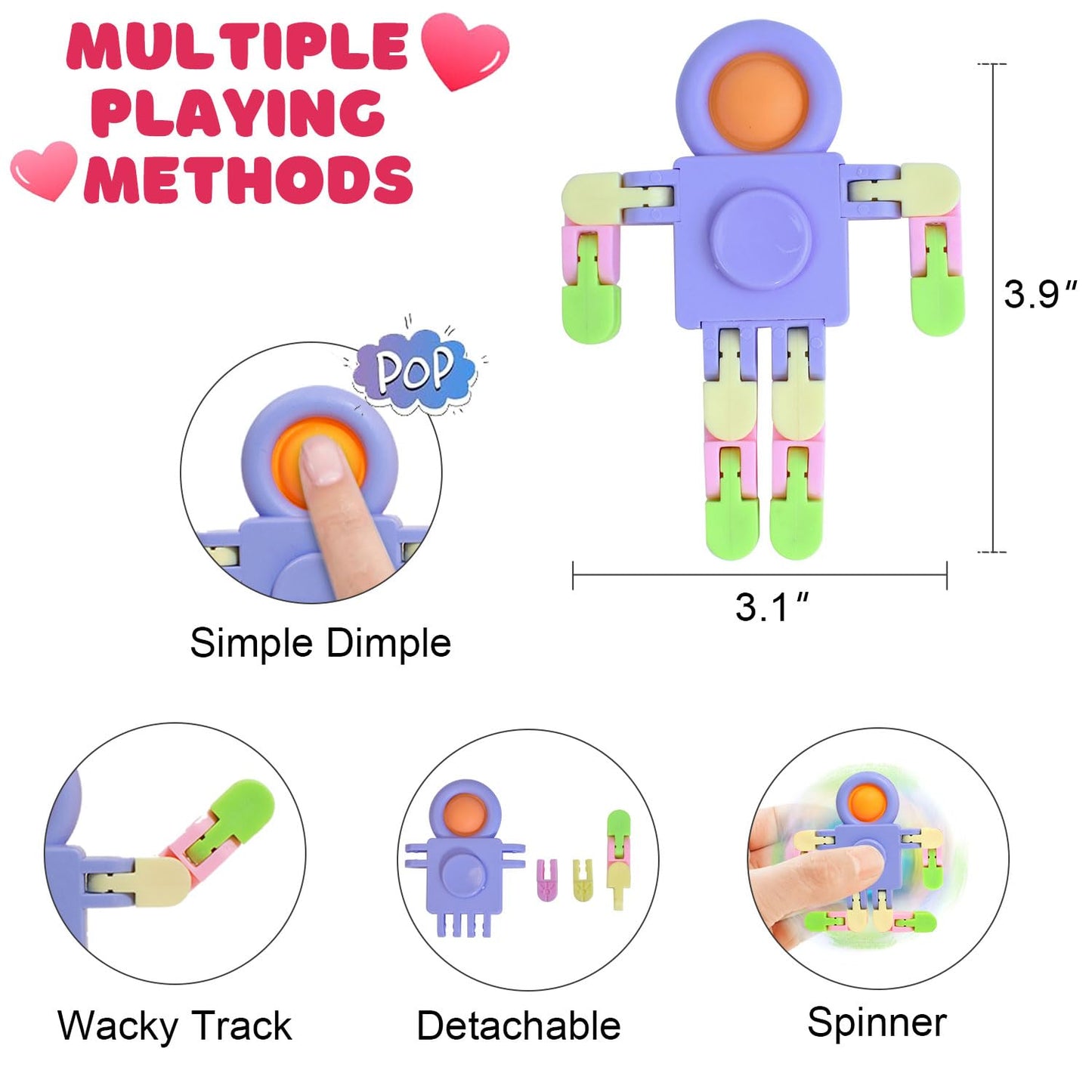 DEKWELL 24 Packs Valentine's Cards with Fidget Sensory Spinners, Small Plastic Gifts for Kids Classroom Party Exchange