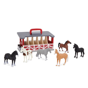 Terra By Battat – Wooden Stable Farm Playset – 6 Toy Horses & Barn – Detailed Equestrian Figurines – Portable Travel Stable – Carry & Go Horse Stable – 3 Years +