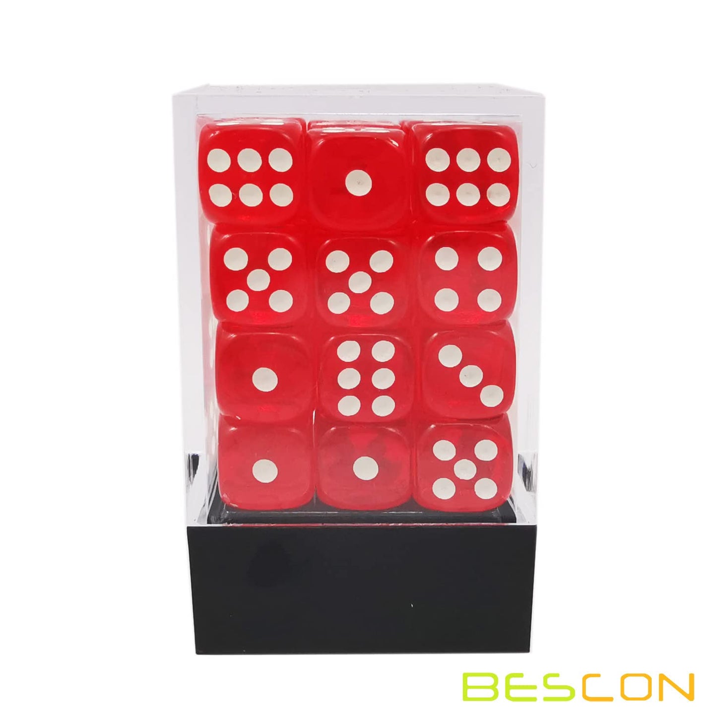 Bescon 12mm 6 Sided Dice 36 in Brick Box, 12mm Six Sided Die (36) Block of Dice, Translucent Red with White Pips