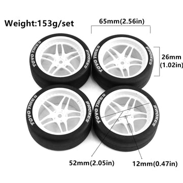 Chanmoo 1/10 RC Drift Tires and Plastic Wheels Rims Rally Racing Tyres 12mm Hex for 1:10 Scale On Road Touring Street Car Tamiya