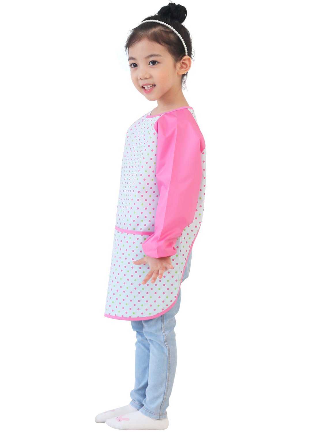 Plie Waterproof Kids Art Smocks 37 Colors (Age 1-10, S-XXL size), Blue&Green Dot (30-S)