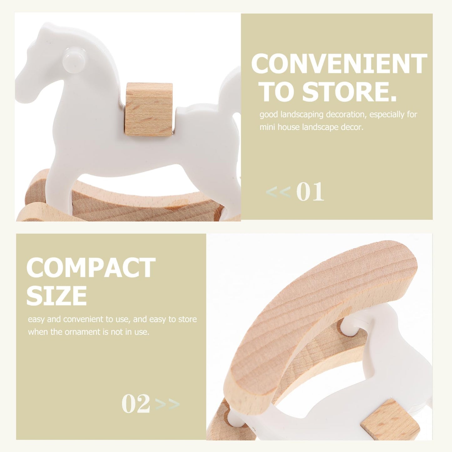 Abaodam Small Wooden Horse Toy Rocking Chair Mini Wooden Rocking Horse Figurine Desktop Ornament Doll House Rocking-Horse Mini C