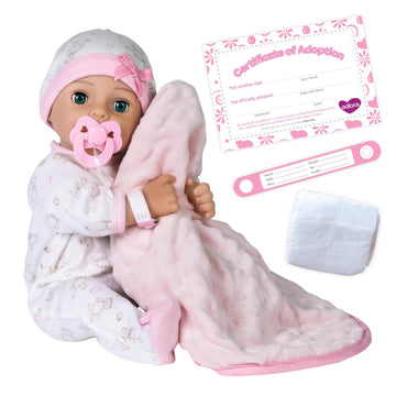 Adora Adoption Babies Collection, 16” Baby Doll With Complete 9-Piece Accessories Includes: Pacifier, Hospital Bracelet, Diaper And More! Birthday Gift For Ages 3+ - Baby Hope