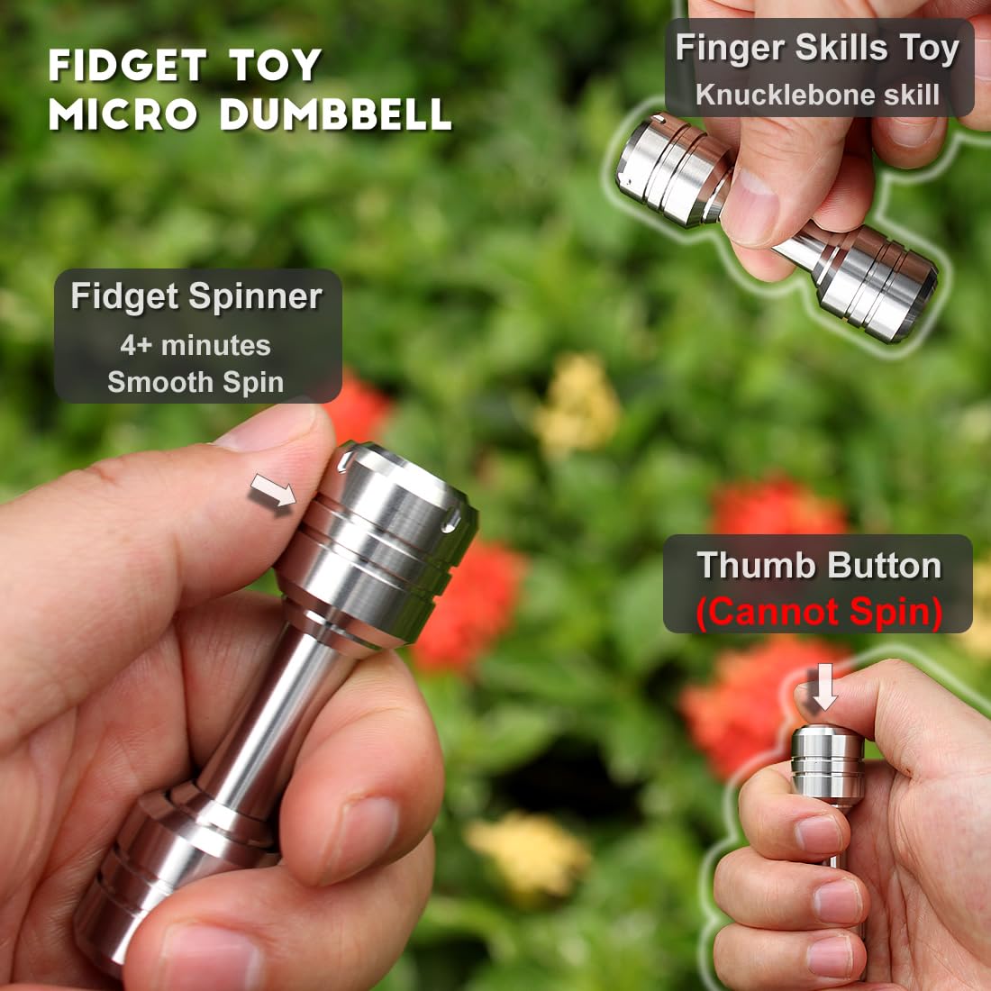 Finger Dumbbell Spinners, 2 In 1 Fidget Toys Adults, Metal Fidgets, High Resilience Thumb Button, Adhd Stress Relief, Gifts For