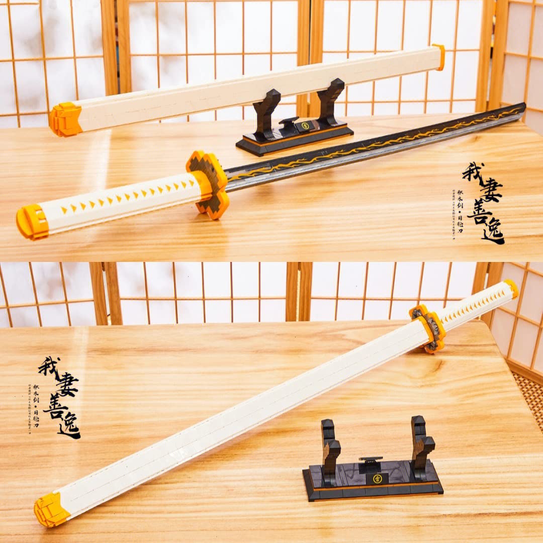 Kravkind 956pcs  39inch for Demon Slayer decorative replica blade Building Block Model  Samurai decorative replica blade Set with Scabbard and Stand  Best Gift for Anime Fans (Agatsuma Zenitsu decorative replica blade)