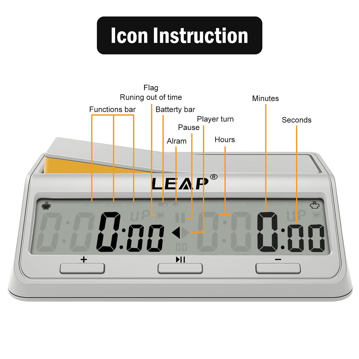 Leap Chess Clock Programme Updated Digital Timer Advanced For Game And Chess Timer With Bonus & Delay Count Down Up Alarm Milk White