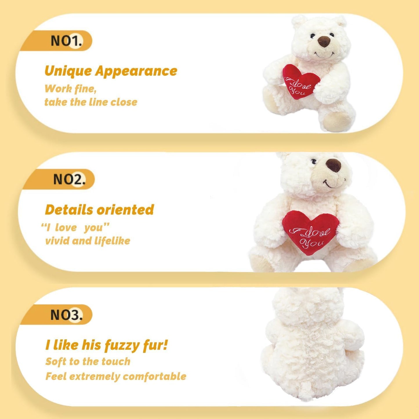 YOLINYOISH Stuffed Teddy Bear Dolls with Heart Cute Animal Plush Toy for Girlfriend Mom Anniversary Valentines Birthdays Gifts 9''