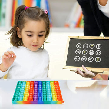 Dk-Simina Large P0Pp With Numbers, Rainbow Square Dimples Fidgett Ttoy 100 Bubble Math Toy Learning Tool For Teachers To Make Various Math Operations (1-100 Numbers)