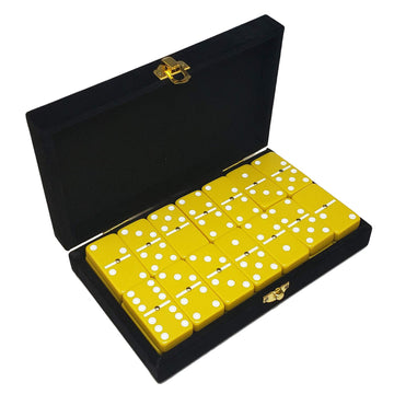Marion Domino Double 6 Yellow With White Spots Jumbo Tournament Professional Size With Spinners In Elegant Black Velvet Case.