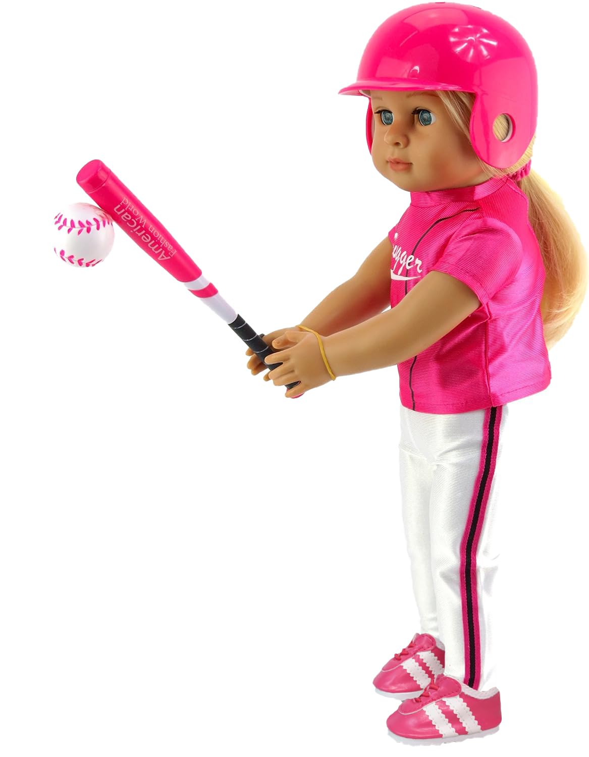 Hot Pink Baseball Uniform with Baseball Bat  Helmet  and Shoes (Doll Not Included) | 18 Inch Doll Clothes