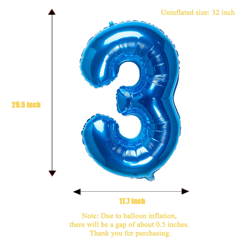 32 Inch Blue Number 3 Balloons Foil Ballon Digital Birthday Party Decoration Supplies (Blue Number 3 Balloon)