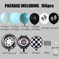 Eopelsm Race Car Balloon Garland Kit 166PCS, Dusty Blue & Black Latex, Checkered Foil, BQ-RCK, Perfect for Birthday Party Decorations