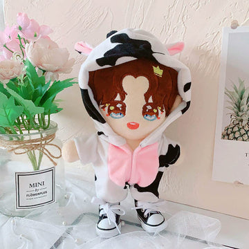 Niannyyhouse Cow Clothes 20Cm(7.8In) Plush Doll Clothes Onesies + Shoe 2-Piece Set Pajamas (Black+White)