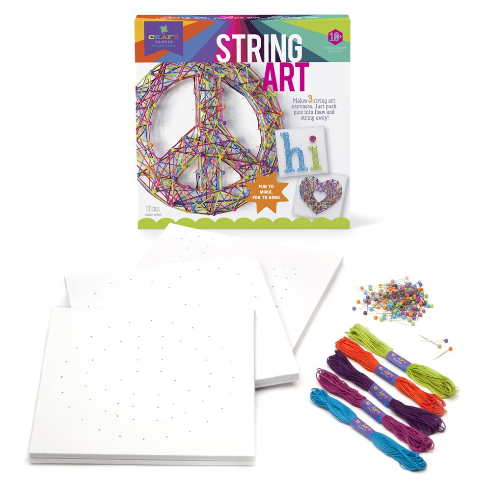 Craft-tastic - String Art - Craft Kit Makes 3 Large Canvases - Peace Sign Edition, Model Number: CTE40