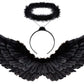 Szjias Black Wings Angel Costume Wings And Halo Devil Wings Fallen Wings For Kids Feather Wings For Halloween